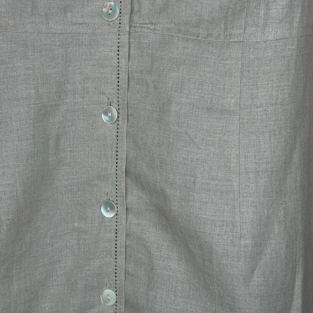 Eddie Bauer Beige 100% Linen Midi‎ Dress Button Front Short Sleeve